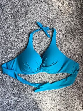 Solid Teal Halter Bikini Top with Wrap Tie